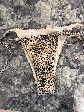 aerie Leopard Print Tie-Side Bikini Bottoms in Black, Tan, Cream NWT